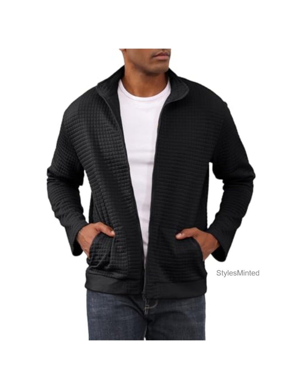 Men's Lightweight Varsity Jacket Spring Casual Bomber Zip Up Coat Pockets